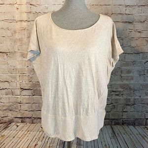 Anthropologie Women's Beige Short Sleeve Blouse Top Cotton Blend Size Medium